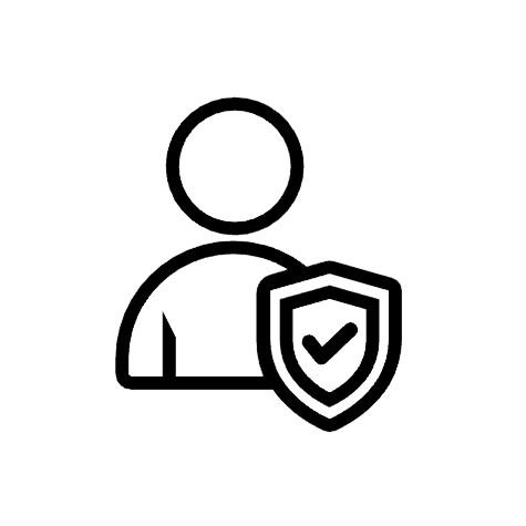 icon of a person with a shield with a checkmark
